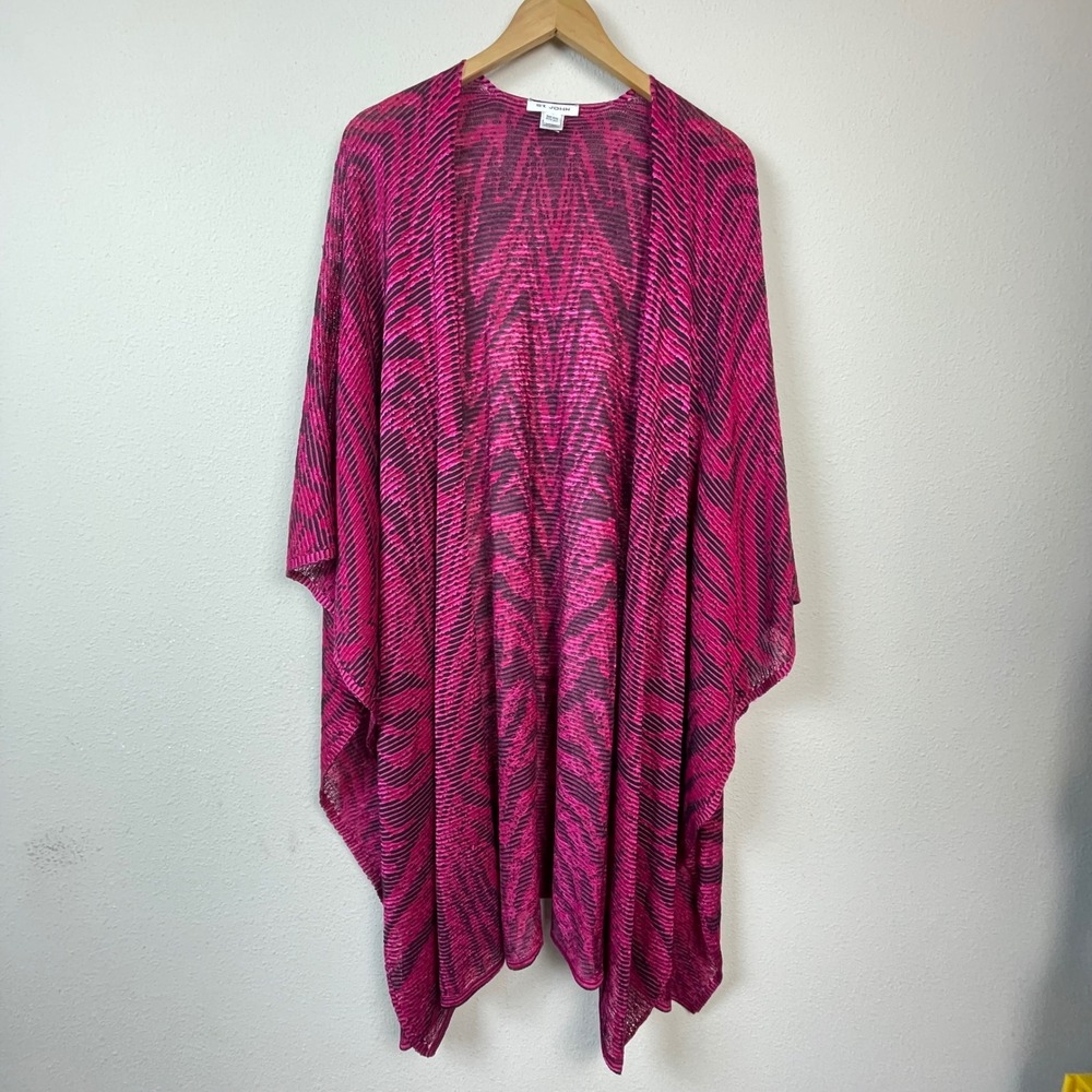 St‎ John Knit Wrap Women OS Magenta Black Chevron Open Front Kimono Cardigan